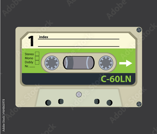 Retro audio tape cassette. Flat design vector illustration.