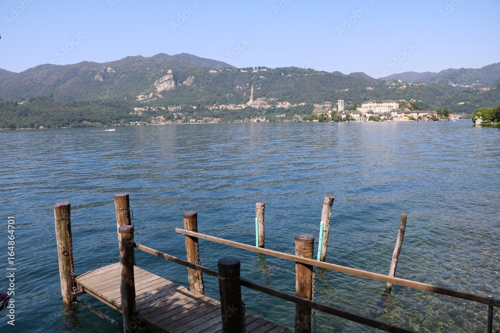 Lake Orta in summer view from Orta San Giulio, Piedmont Italy 