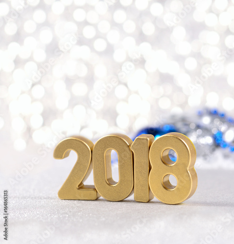 2018 year golden figures and Christmas decorations