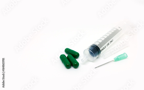 Syringe injection needle - Doctor and nurse put liquid Medicine or chemistry for Antivirus and treatment Health care in hospital . such as drug or narcotic other side . health care medicine concept