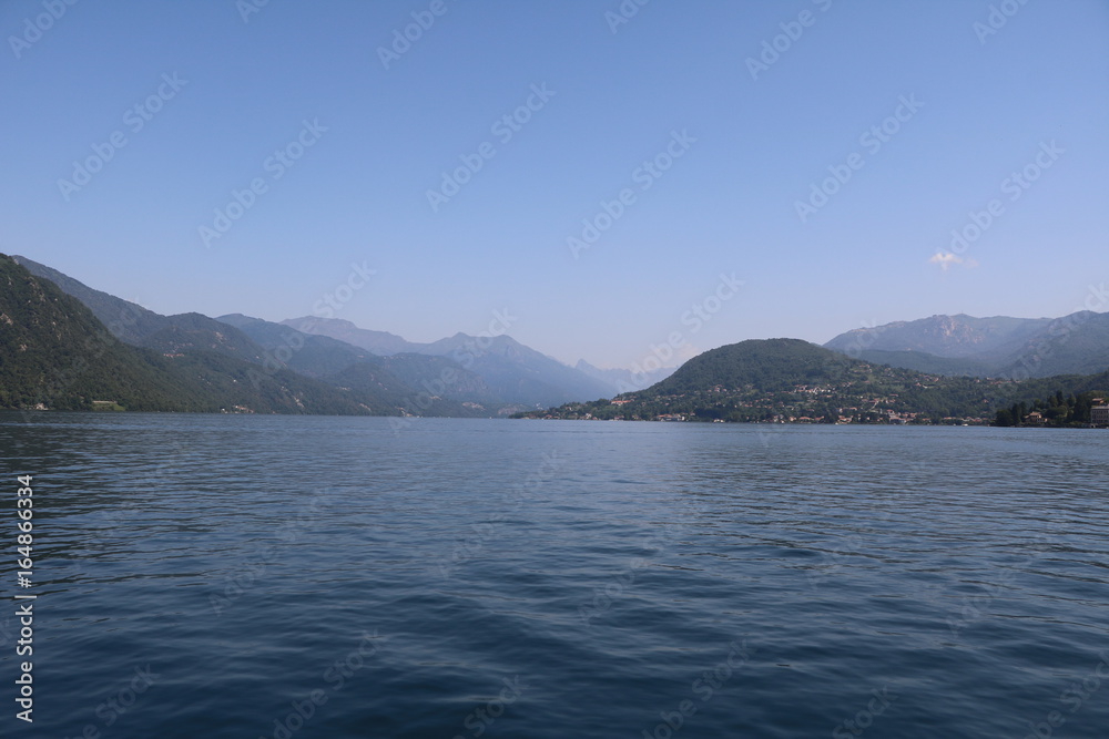 Lake Orta view to Orta San Giulio and Mount Mottarone, Piedmont Italy 