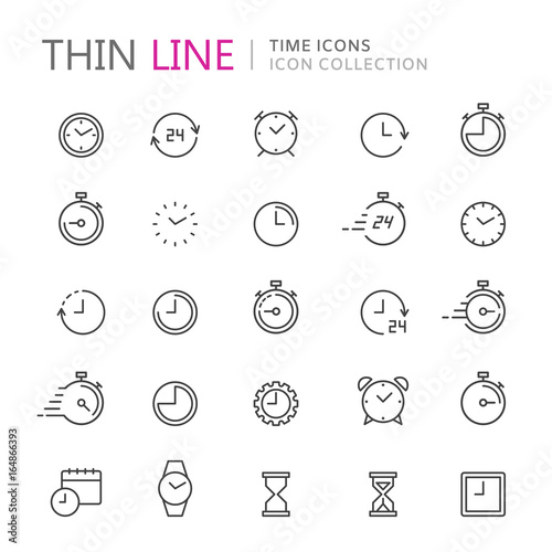 Collection of time and clock thin line icons.