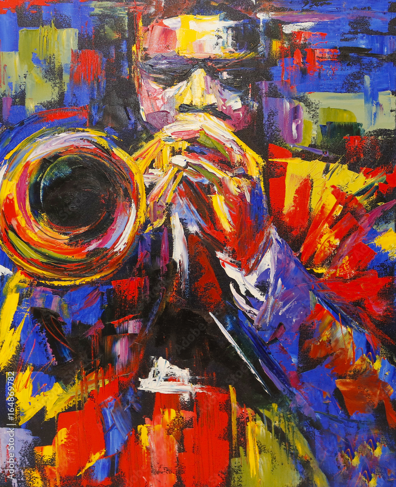 Colorful jazz trumpeter illustration
