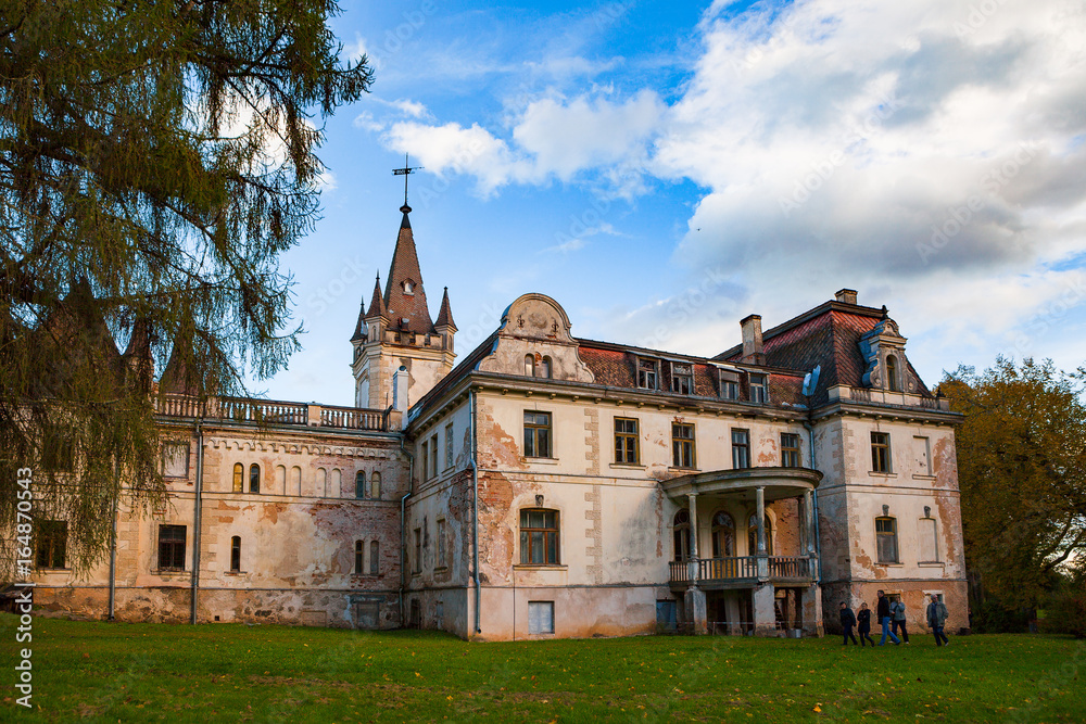 Old fairy-tale palace in Stameriena, Latvia. Fall time, bright colors.