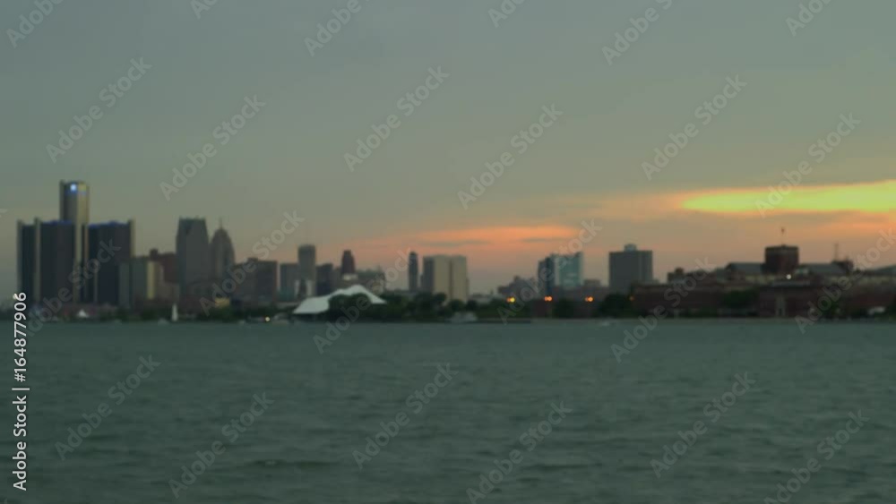 Detroit Skyline Rack Focus Over Detroit River Detroit Skyline Rack Focus Over Detroit River