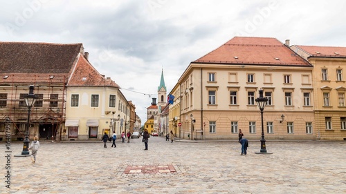 Street view with Saint Mark's Church, Zagreb, Croatia