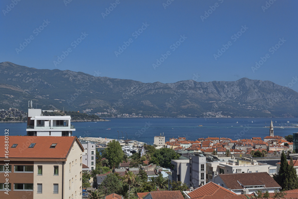 Panoramic view of the old and new parts of Budva