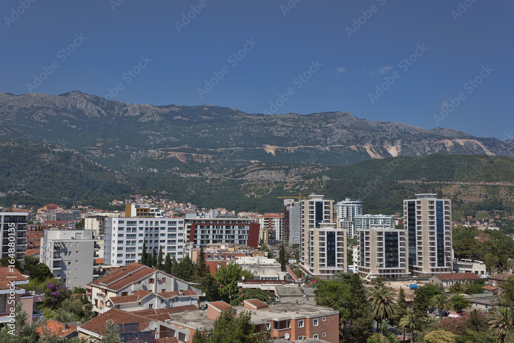 Panoramic view of the old and new parts of Budva