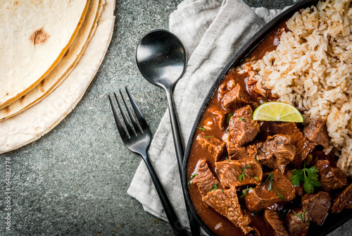 Chile Colorado beef with rice photo