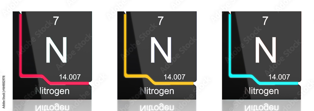 Nitrogen element symbol from the periodic table in three colors Nitrogen element symbol from the periodic table in three colors