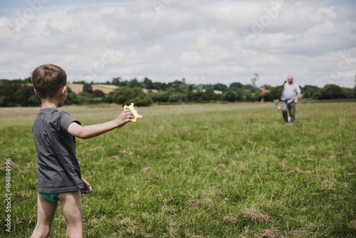 Son flying kite