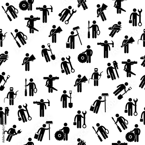 Different professions seamless colorful pattern on white background
