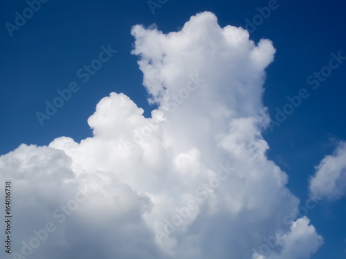 White puffy cumulus clouds in blue sky 