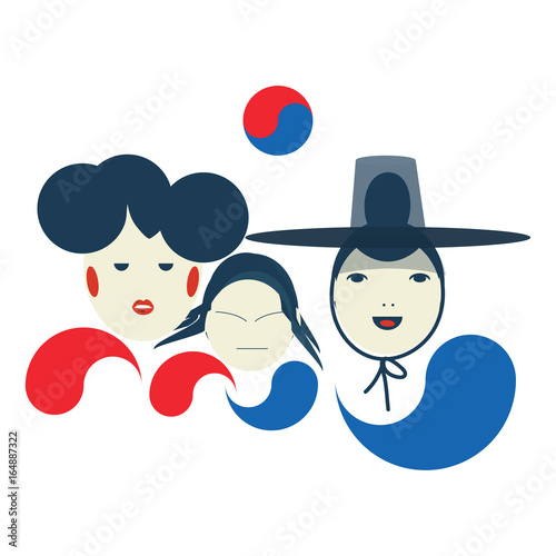 Vector illustration for The National Liberation Day of Korea, also called Gwangbokjeol,  Korean family: father with a traditional Gat Hat on.