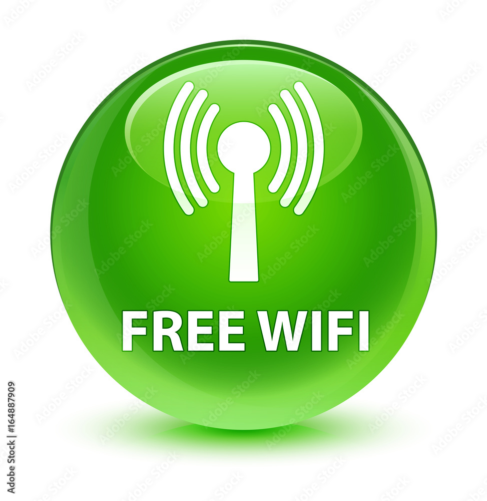 Free wifi (wlan network) glassy green round button Free wifi (wlan network) glassy green round button