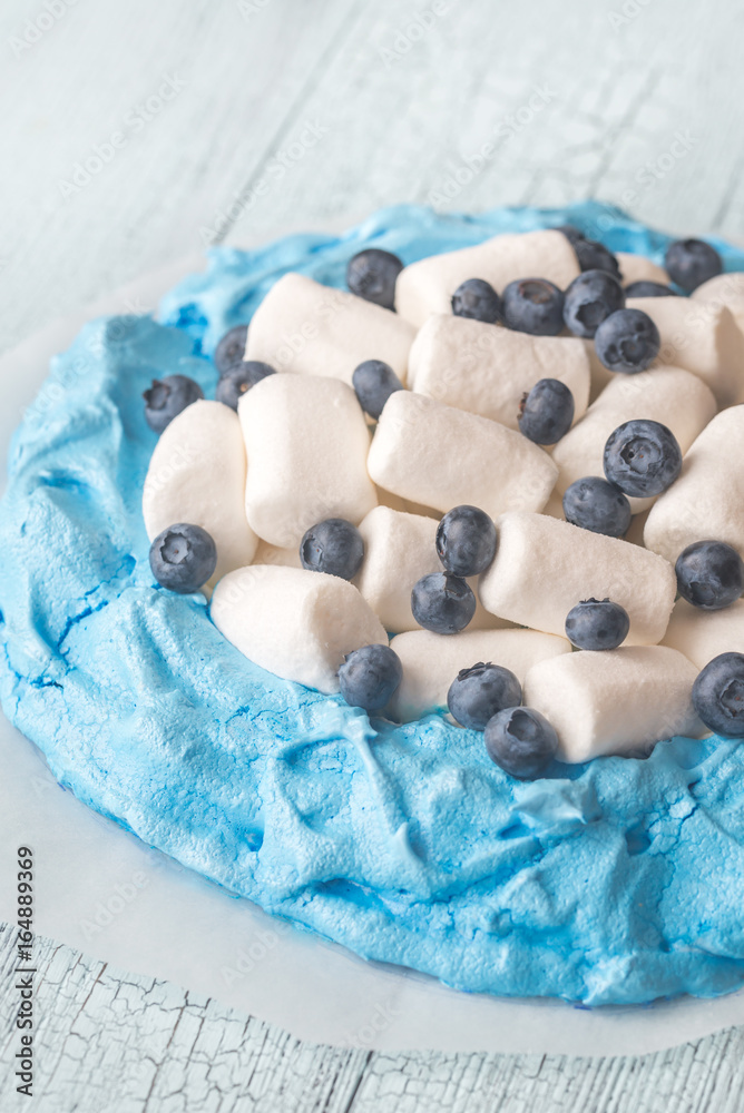 Meringue with marshmallows and fresh blueberries Meringue with marshmallows and fresh blueberries