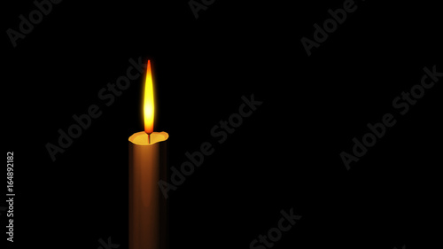 One light candle burning brightly in the black background 3d illustration