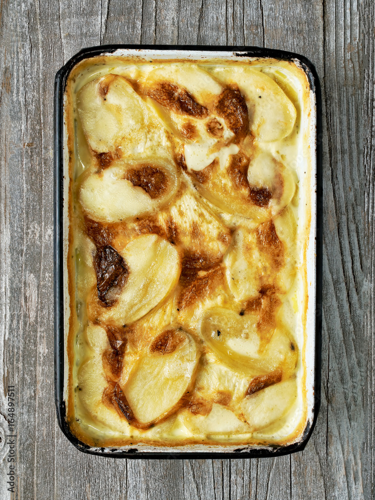 rustic golden scalloped potato gratin dauphinois