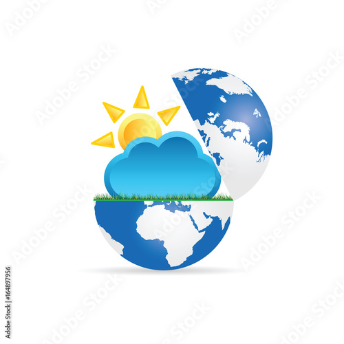 globe with sun and cloud illustration