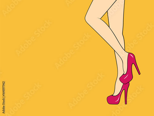 Female Legs wearing high heels. Vector illustration in pop art s