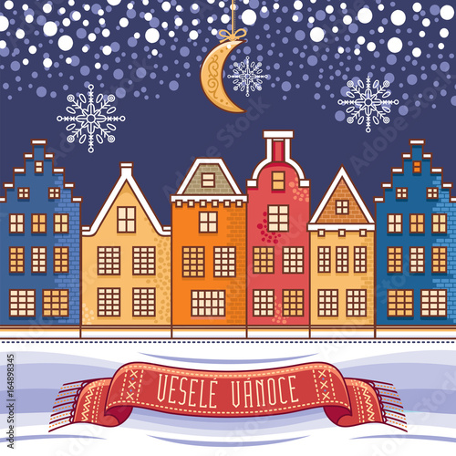 Vesele Vanoce. Christmas message. Lettering composition with phrase on Czech 