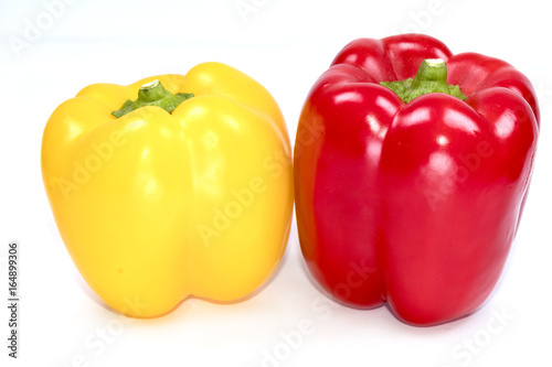 Fresh paprika (sweet peppers,bell peppers) Red, Yellow Peppers isolated on a white background with clipping path.