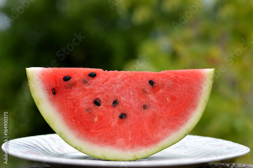 Watermelon slice on the plate in summer