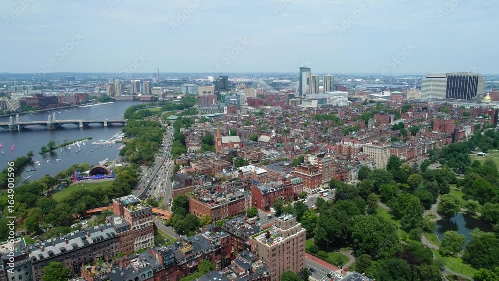Aerial residential neighborhood Boston Charles River