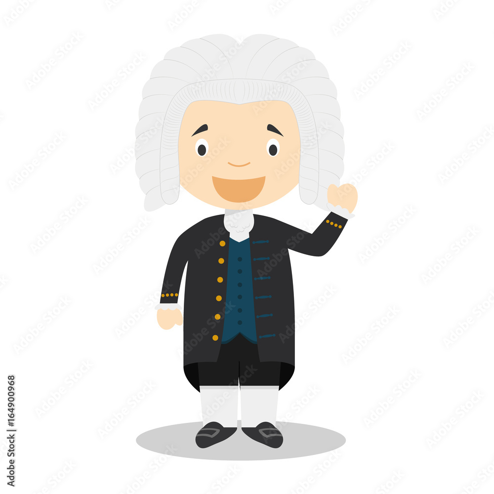 Vecteur Stock Johan Sebastian Bach cartoon character. Vector
