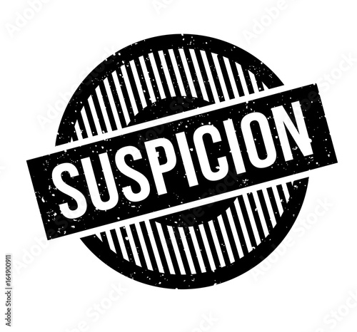 Suspicion rubber stamp. Grunge design with dust scratches. Effects can be easily removed for a clean, crisp look. Color is easily changed.