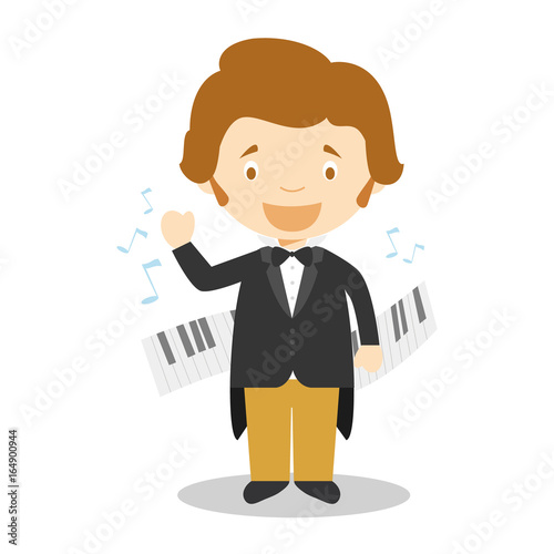 Frédéric Chopin cartoon character. Vector Illustration. Kids History Collection.