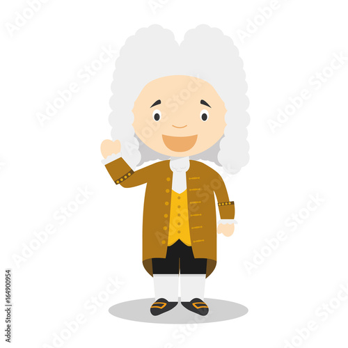 Georg Friedrich Händel cartoon character. Vector Illustration. Kids History Collection.