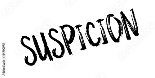Suspicion rubber stamp. Grunge design with dust scratches. Effects can be easily removed for a clean, crisp look. Color is easily changed.