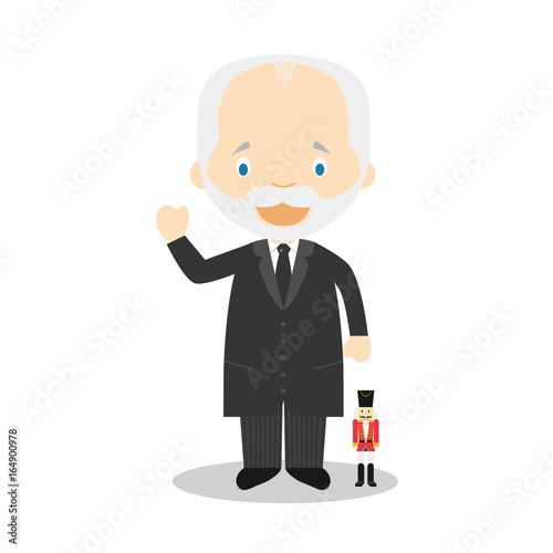 Piotr Ilich Tchaikovski cartoon character. Vector Illustration. Kids History Collection.