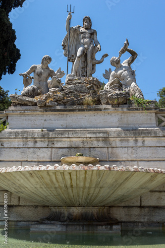 ROME, ITALY - JUNE 22, 2017: Amazing view to Fountain of Neptune at Piazza del Popolo in city of Rome, Italy