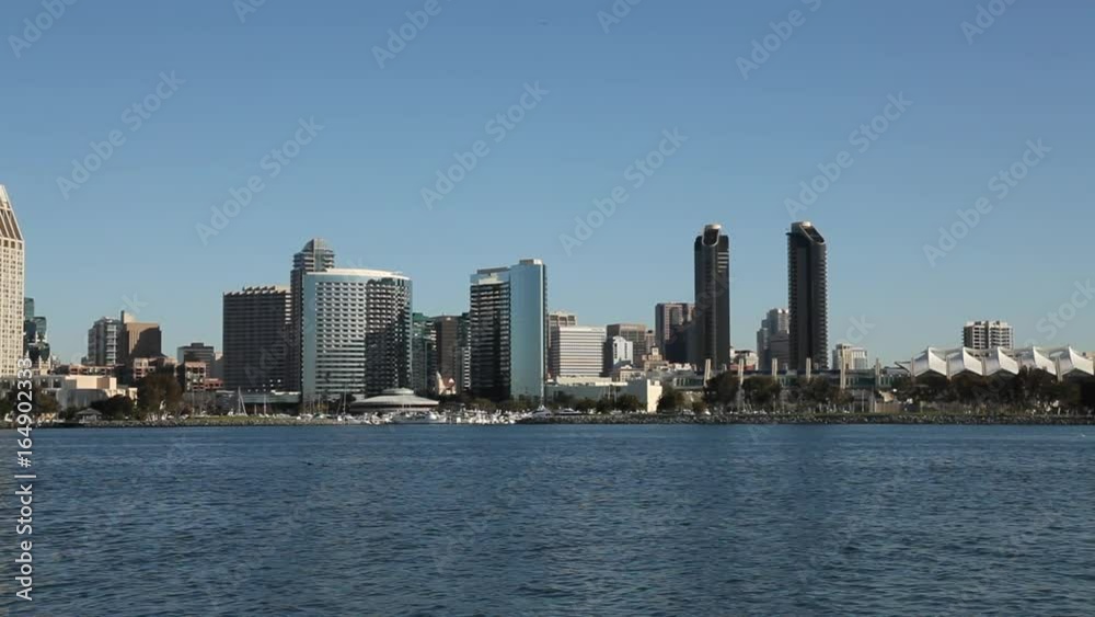 San Diego waterfront and skyline - Tilt down from the sky San Diego waterfront and skyline - Tilt down from the sky