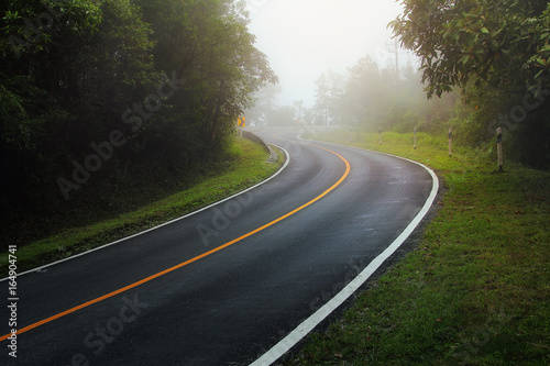 Abstract background of empty route and journey amidst the natural beautiful in the forests at Doi Inthanon, Chiangmai Province in Thailand