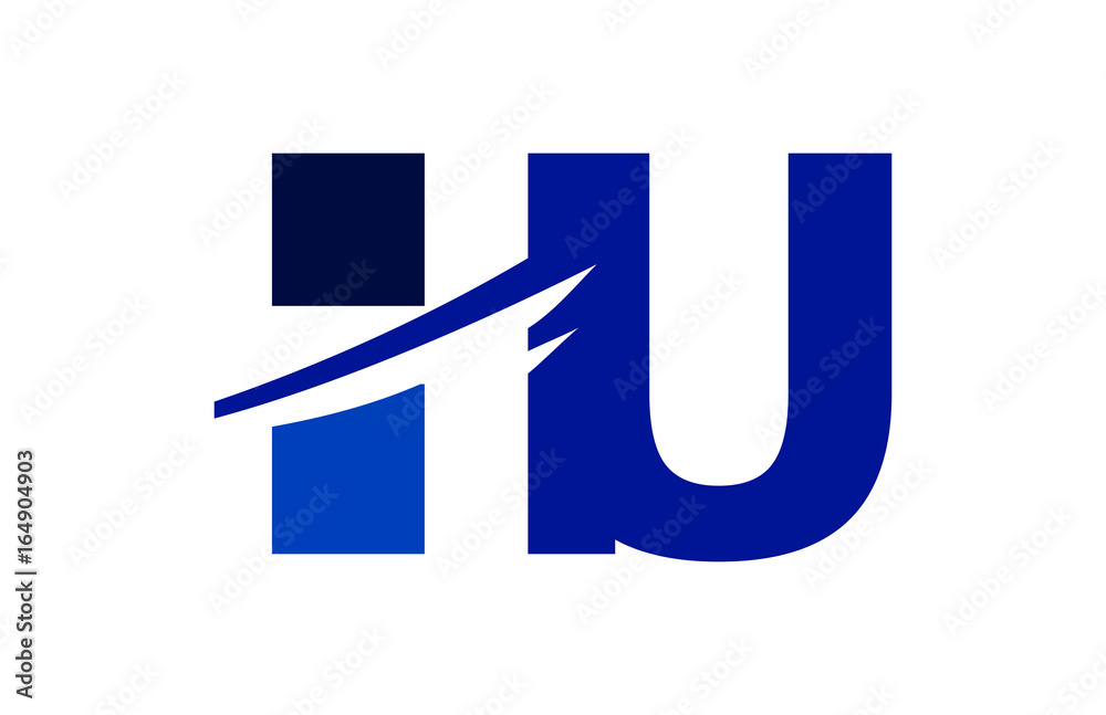 HU Negative Space Square Swoosh Letter Logo HU Negative Space Square Swoosh Letter Logo