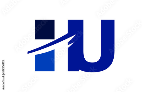 HU Negative Space Square Swoosh Letter Logo