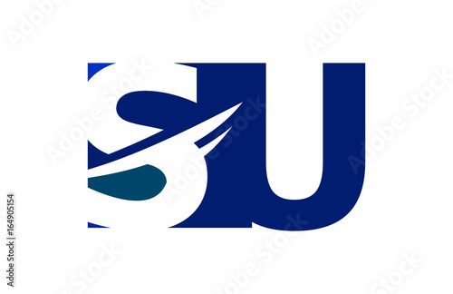 SU Negative Space Square Swoosh Letter Logo