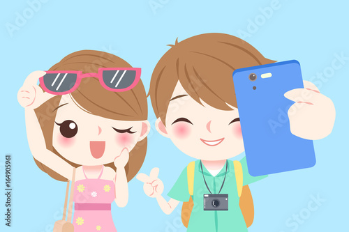 cartoon couple selfie happily