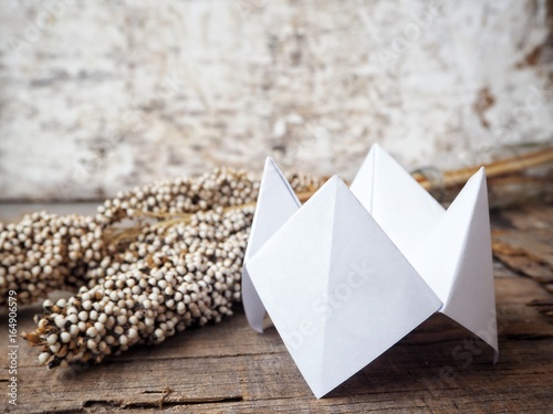 Obraz na plátne Paper fortune teller with dried flowers