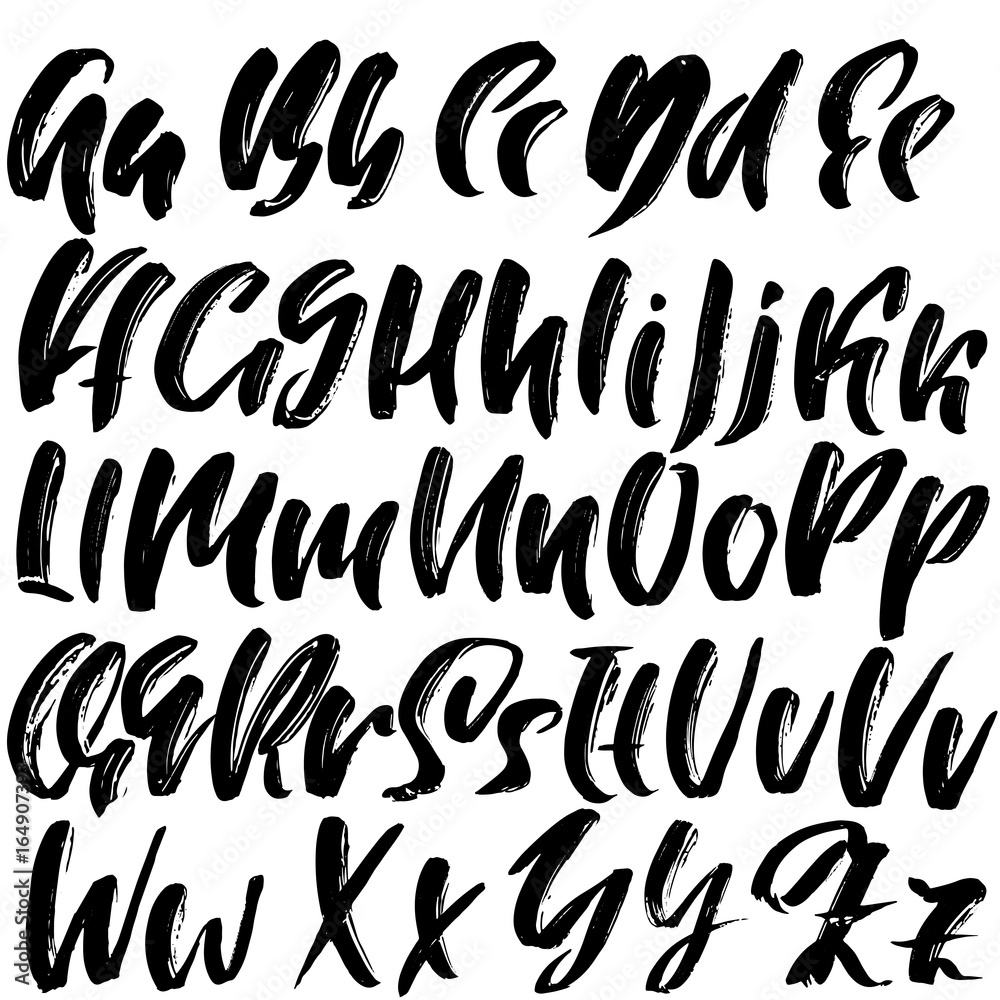 Hand drawn dry brush font. Modern brush lettering. Grunge style alphabet. Vector illustration.