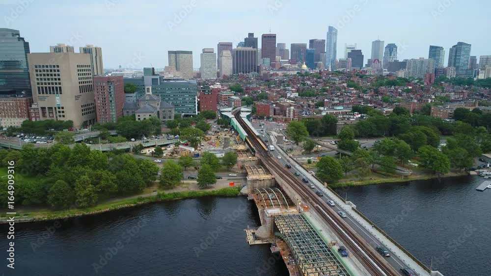 Aerial boston train tracks Downtown Boston 4k 60p Aerial boston train tracks Downtown Boston 4k 60p