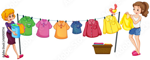 Two women doing laundry