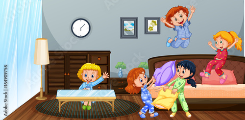 Many children playing in bedroom