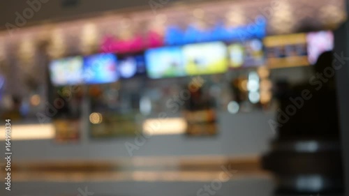 Time lapse. Cinema theater complex and louge, cafe restaurant and snack soft drink refreshment bar, abstract blur background
