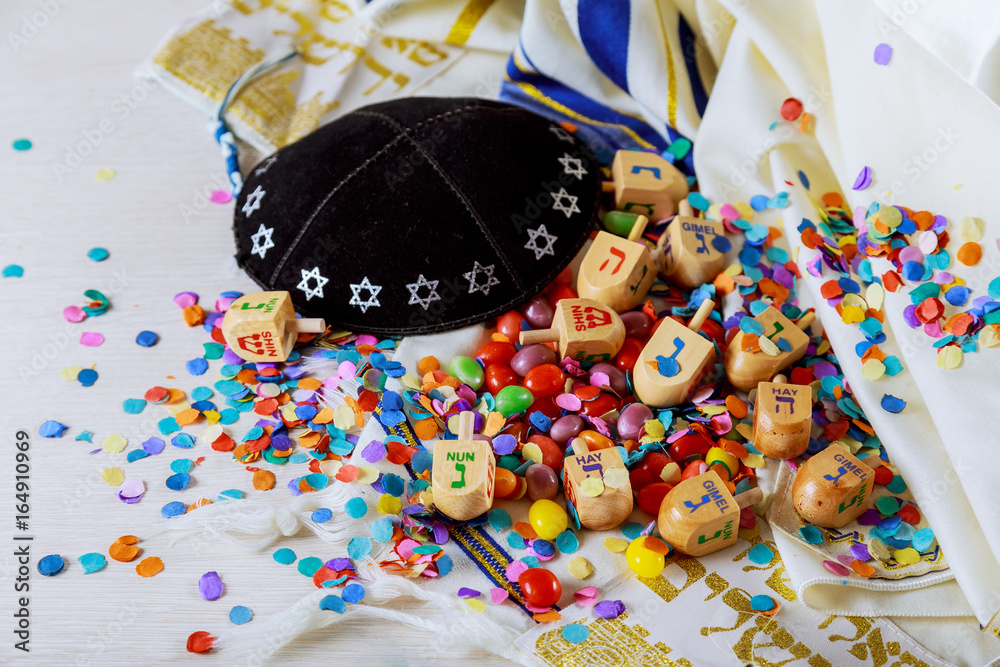 Jewish holiday still life composed of elements the Chanukah Hanukkah festival.