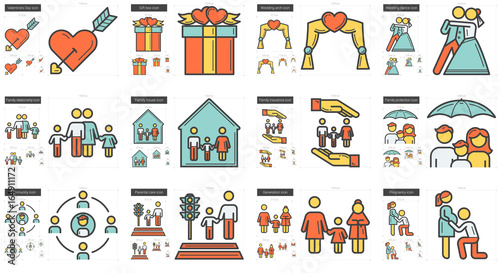 Family line icon set.