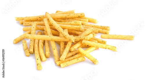 fried potato sticks on a white background